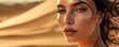 © Andrey - Cosmetic beauty banner with close-up portrait of a beautiful woman and desert dune sand backdrop