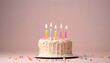 © Oleksiy - birthday cake with many birthday candles on beige background