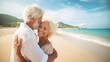 © Banu - senior couple hugging at beach. Happy, relax and bond together. Healthy lifestyle concept.