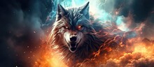 Fantasy A Powerful Wolf Animal Wildlife In Dramatic Background. AI Generated Image