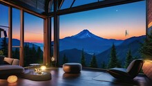 Sunset In The Mountains At Window