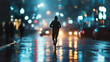 man running on the city at night. Generative Ai