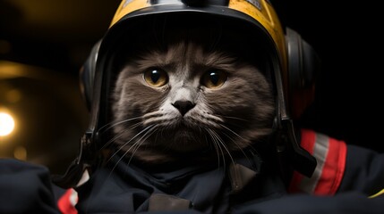 Wall Mural - A cat wearing a firefighter helmet