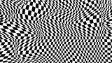 Fototapeta  - Warped checkered pattern. Optical illusion trippy background. Vector wave checkerboard