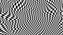 Warped Checkered Pattern. Optical Illusion Trippy Background. Vector Wave Checkerboard