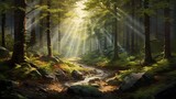 Fototapeta Natura - a scene highlighting the beauty of a forest clearing with vibrant patches of sunlight