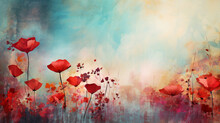 Poppy Flowers Abstract Art. Floral Watercolour Background Template With Poppies. Generative AI