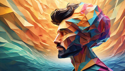 Poster - 3D polygon colorful brain splash brainstorm and inspire concept