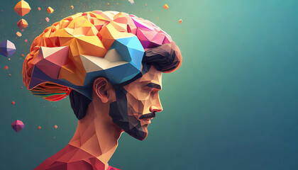 Poster - 3D polygon colorful brain splash brainstorm and inspire concept