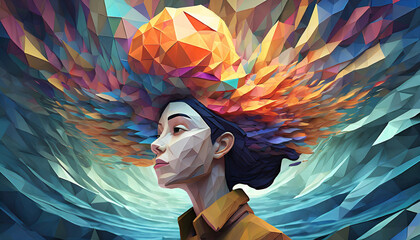 Poster - 3D polygon colorful brain splash brainstorm and inspire concept