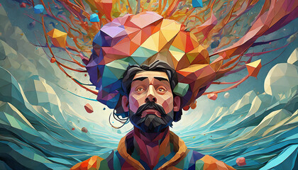 Poster - 3D polygon colorful brain splash brainstorm and inspire concept