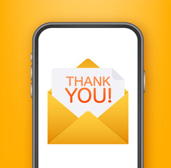 Poster - Thank You Message on Mobile Phone Screen Vector Illustration - A modern gratitude concept with envelope and note on smartphone.