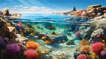 A Scene Highlighting The Beauty Of A Vibrant Tide Pool Teeming With Marine Creatures