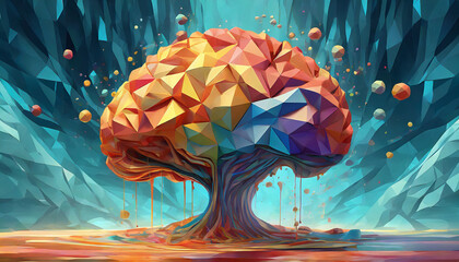 Poster - 3D polygon colorful brain splash brainstorm and inspire concept
