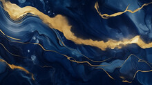 Abstract Dark Blue Background With Golden Foil. Artificial Stone Texture