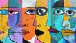 © World of AI - Wall graffiti street art graffiti doodle art colorful faces geometric collage pastel