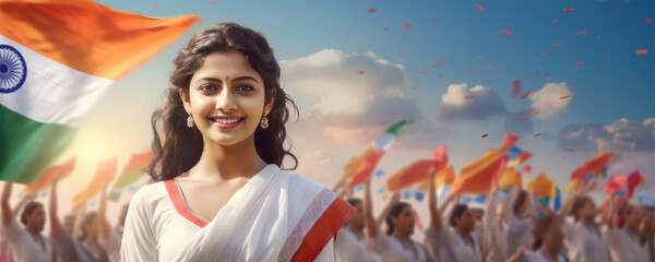 Poster - Beautiful Indian Woman Wearing Traditional Clothing. A fictional character created by Generative AI.