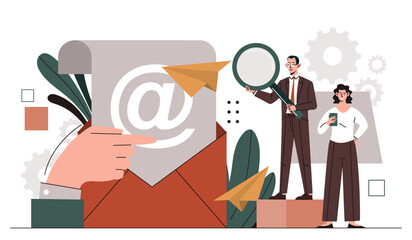 Wall Mural - email marketing internet concept. man and woman with letter. advertising on internet. promotion and 