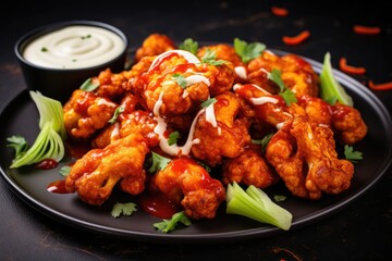 SPICY BUFFALO CAULIFLOWER WINGS WITH SAUCE