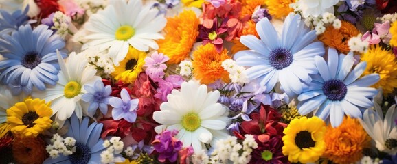 close up of bouquet of various summer flowers as background