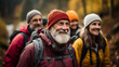 © Migma_Agency - Group of senior various national people hiking through the forest and mountains together