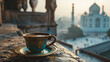 © dragomirescu - A serene image capturing the Arabic culture with a cup of coffee in focus and a distant mosque adding to the tranquility. Ai generated