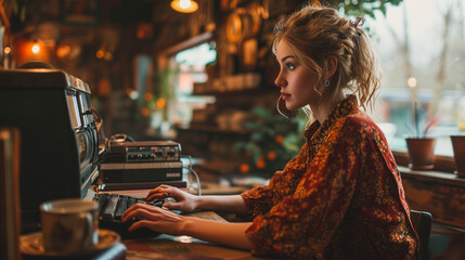 Canvas Print - Pretty Girl Using the Computer