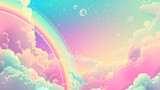 Magical unikorn character illustration on colorful background with a rainbow cloud