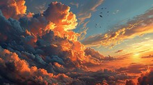 Clouds Orange Skyreal Majestic Sunrise Sunset, Background Banner HD