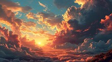 Colorful Sky Soft White Clouds Crossing, Background Banner HD