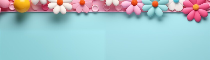 Wall Mural - colorful flowers on a light blue background , banner