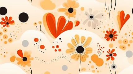 Wall Mural - seamless pattern. Groovy flowers, hippie aesthetic.Seamless vintage retro pattern with flowers, leaves, twigs and other elements of nature in light beige shades.Psychedelic wallpaper. 