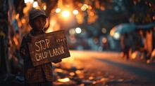 A Picture Of An Impoverished Youngster With The Words Stop Child Labor Generative AI.