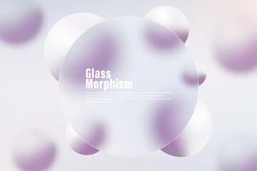 Glass morphism concept with colorful floating spheres. Frosted glass effect.