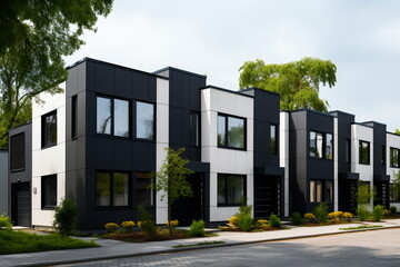 Poster - Black and white modern townhouses with large windows