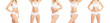 © Acronym - Young, fit, happy and beautiful woman in white swimsuit isolated on white background - set collection. Perfect female body. Healthcare, diet, sport and fitness.