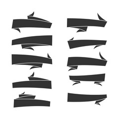 Set of ribbons banners line art black and white
