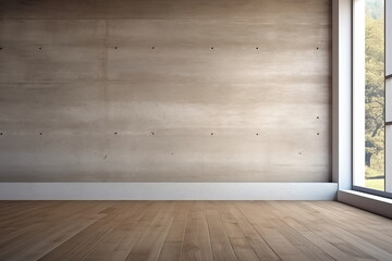 Modern empty room interior with concrete wall and wooden floor