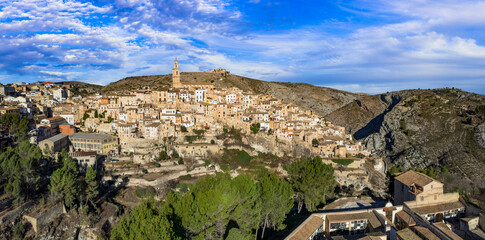 Poster - One of the most beautiful ancient villages of Spain - scenic Bocairent , Valencia provice. Aerial drone high angle view