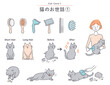 猫のブラッシングに関するイラストセット