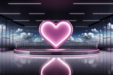 Wall Mural - Abstract heart in neon light, love concept. Background with selective focus and copy space