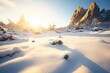 untouched snowfield bathed in golden light