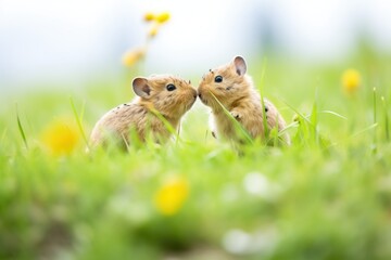 Wall Mural - two pikas in meadow, one calling