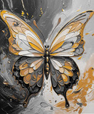 Fototapeta Londyn - modern painting of golden butterfly . The texture of the oriental style of gray and gold canvas with an abstract pattern. artist collection of animal painting for decoration and interior, canvas art.
