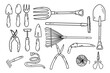 © Kristina - Gardening tools doodle style illustration. Garden hobby equipment isolated vector object set.Different doodle elements set for garden work