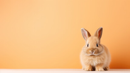 Wall Mural - Cute Easter bunny on peach fuzz color background