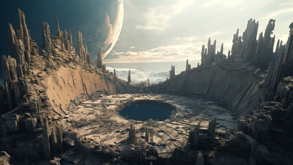 Wall Mural - landscape of an alien planet, view of another planet surface, science fiction background.