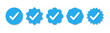 © Kingwardobe - Set of verified badge. blue tick vector. Set of right symbol in zig zag style with blue and white color and shadows, Social media official account tick symbol, Vector icon