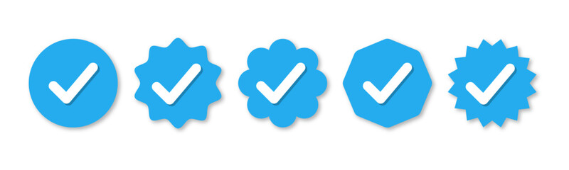 Leinwandbilder - Set of verified badge. blue tick vector. Set of right symbol in zig zag style with blue and white color and shadows, Social media official account tick symbol, Vector icon