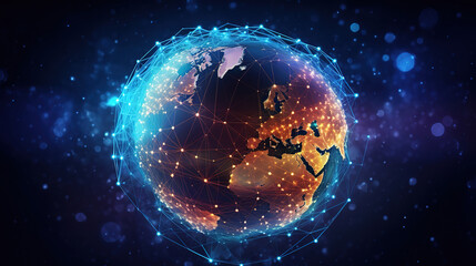Wall Mural - communication technology for internet business, global world network